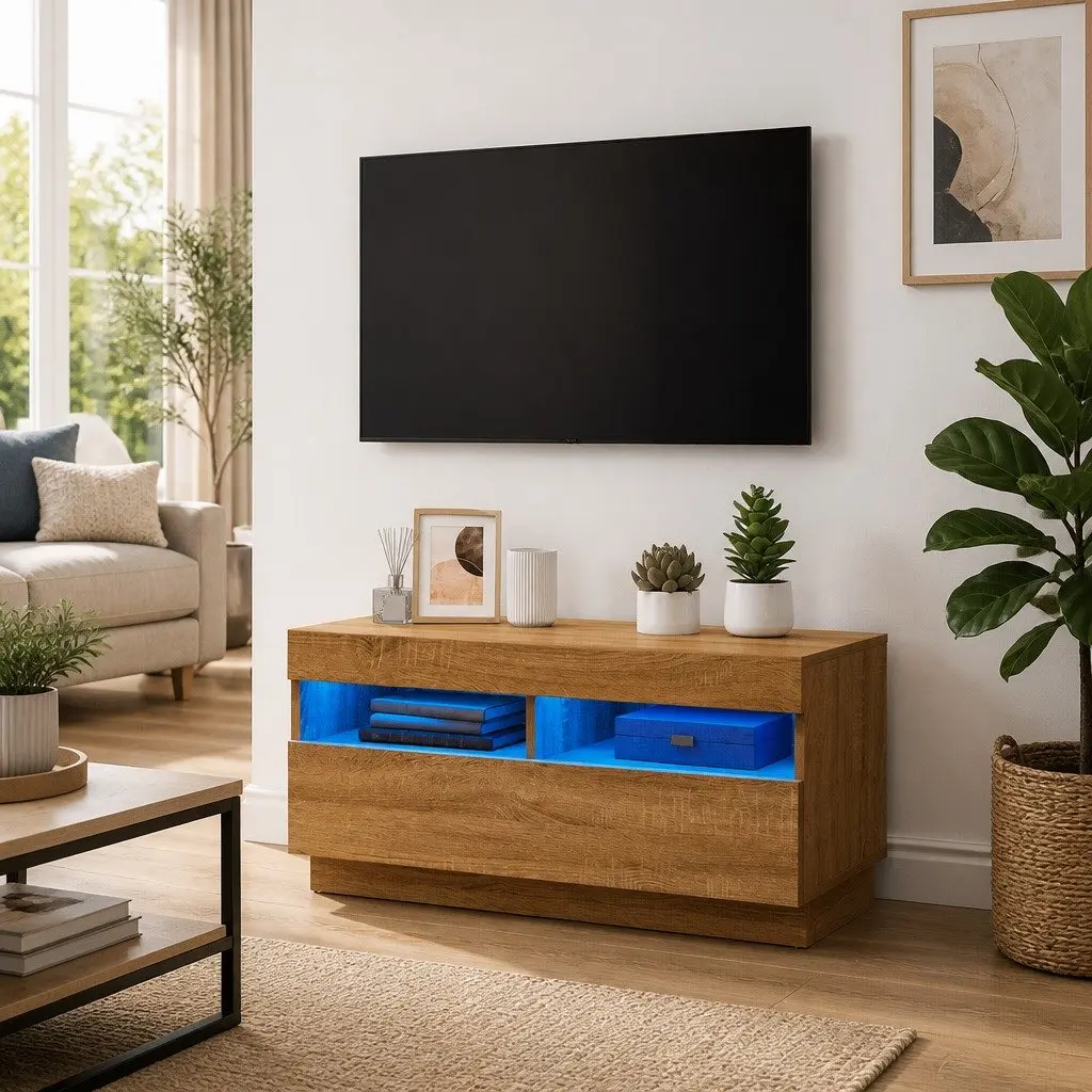 TV Cabinet Wooden 80 x 35 x 40 cm Brown with RGB LED Lights
