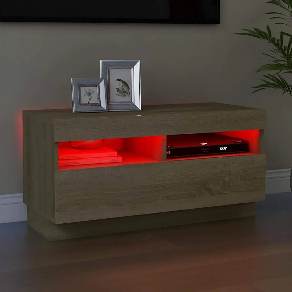 TV Cabinet Wooden 80 x 35 x 40 cm Brown with RGB LED Lights