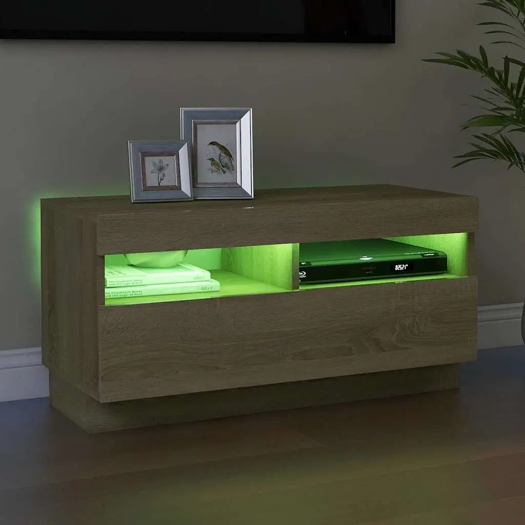 TV Cabinet Wooden 80 x 35 x 40 cm Brown with RGB LED Lights