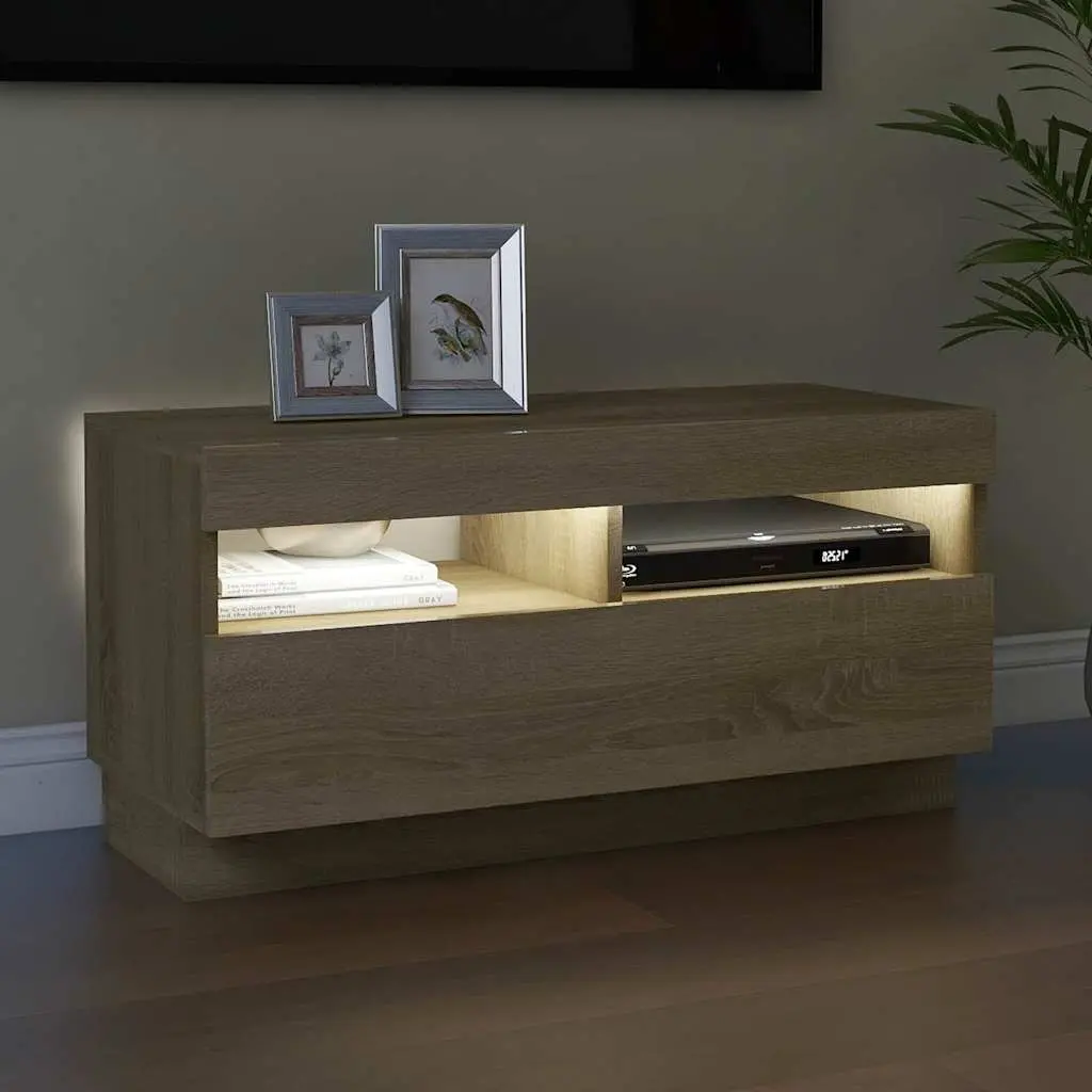 TV Cabinet Wooden 80 x 35 x 40 cm Brown with RGB LED Lights