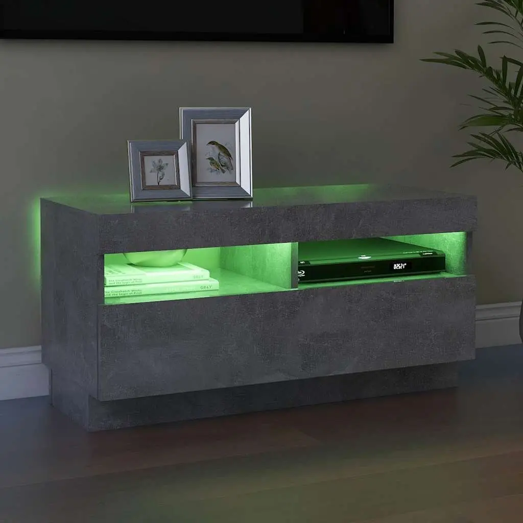 TV Cabinet Grey Concrete Modern Media Storage Stand Unit with RGB LED Lights 80 x 35 x 40 cm