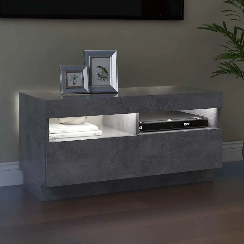TV Cabinet Grey Concrete Modern Media Storage Stand Unit with RGB LED Lights 80 x 35 x 40 cm