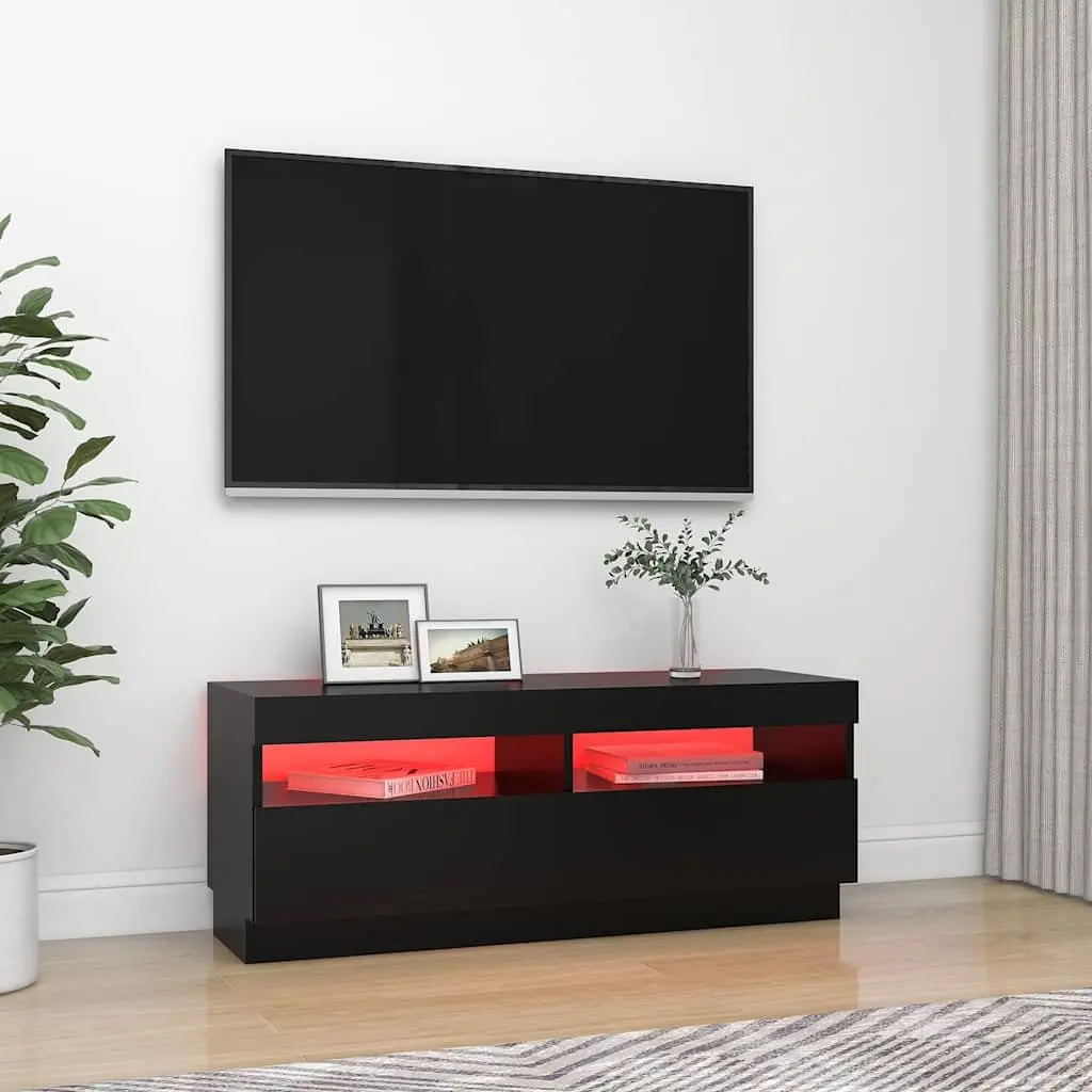Black TV Cabinet Storage Units RGB LED Lights Media Entertainment 100x35x40cm