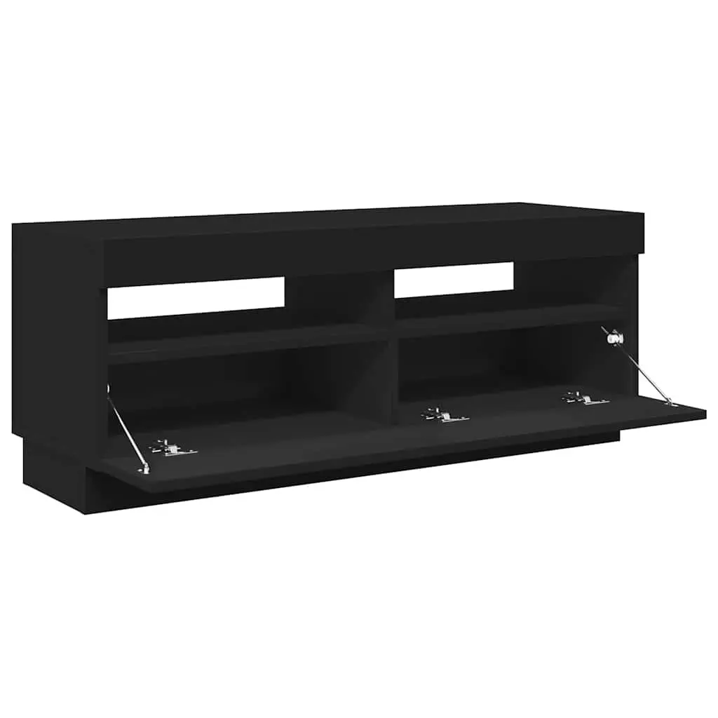 Black TV Cabinet Storage Units RGB LED Lights Media Entertainment 100x35x40cm