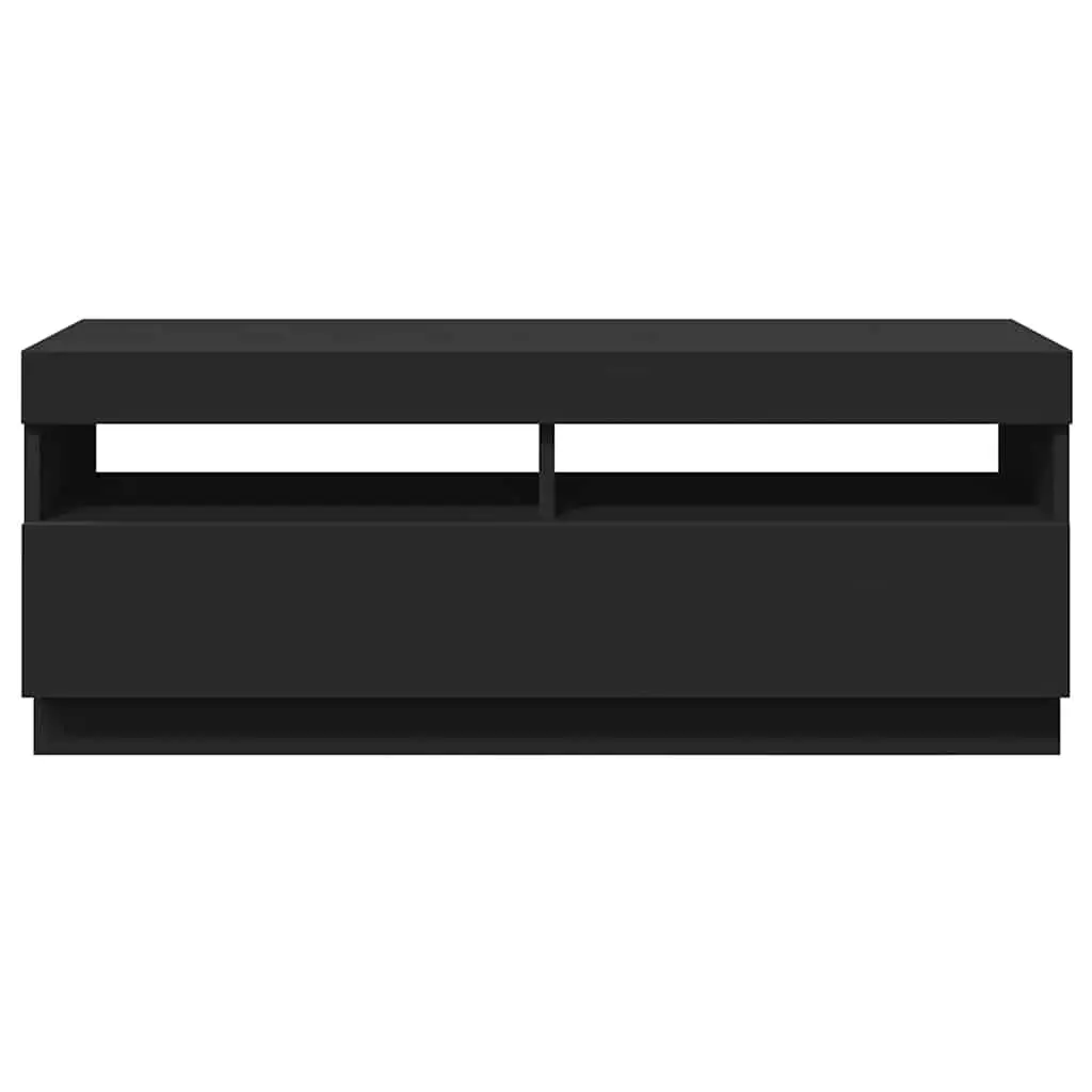 Black TV Cabinet Storage Units RGB LED Lights Media Entertainment 100x35x40cm