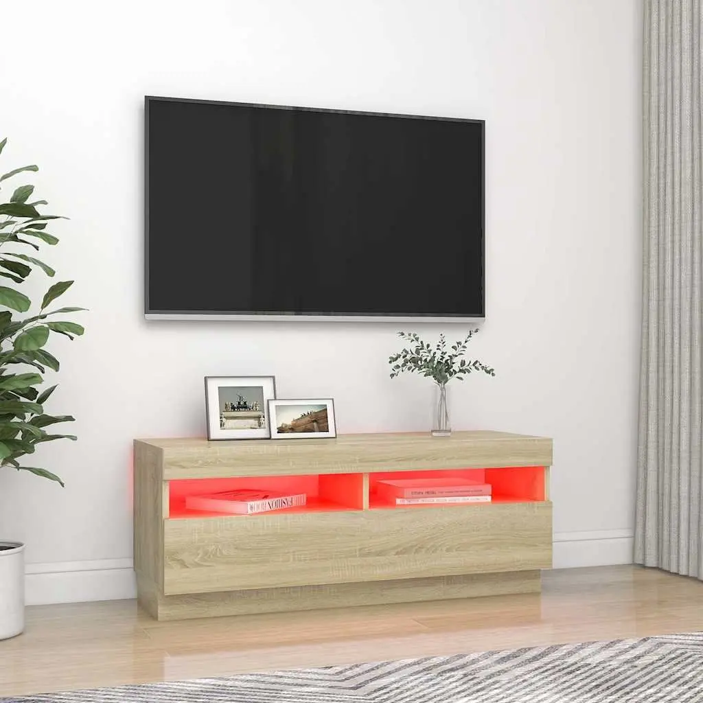 TV Cabinet MDF 100x35x40cm Brown with RGB LED Lights