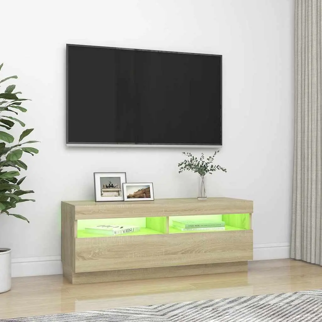 TV Cabinet MDF 100x35x40cm Brown with RGB LED Lights