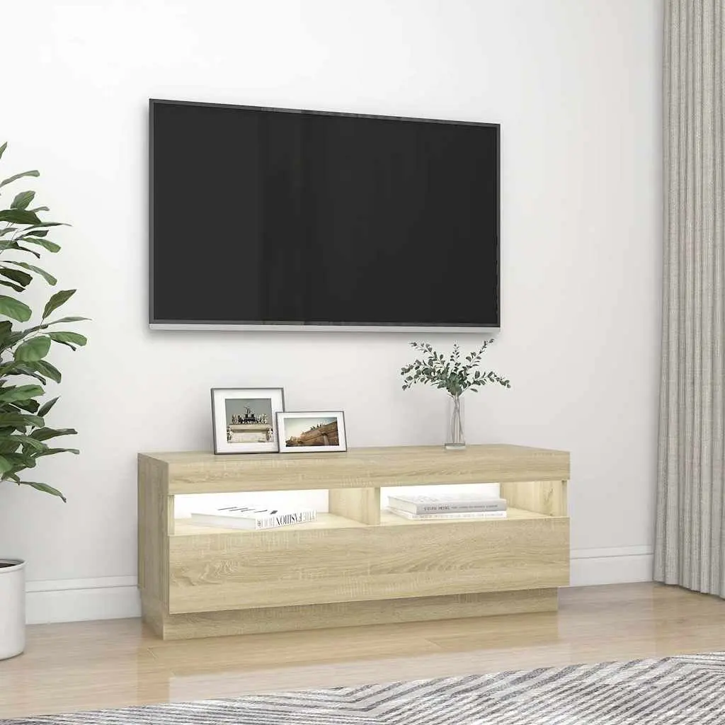 TV Cabinet MDF 100x35x40cm Brown with RGB LED Lights