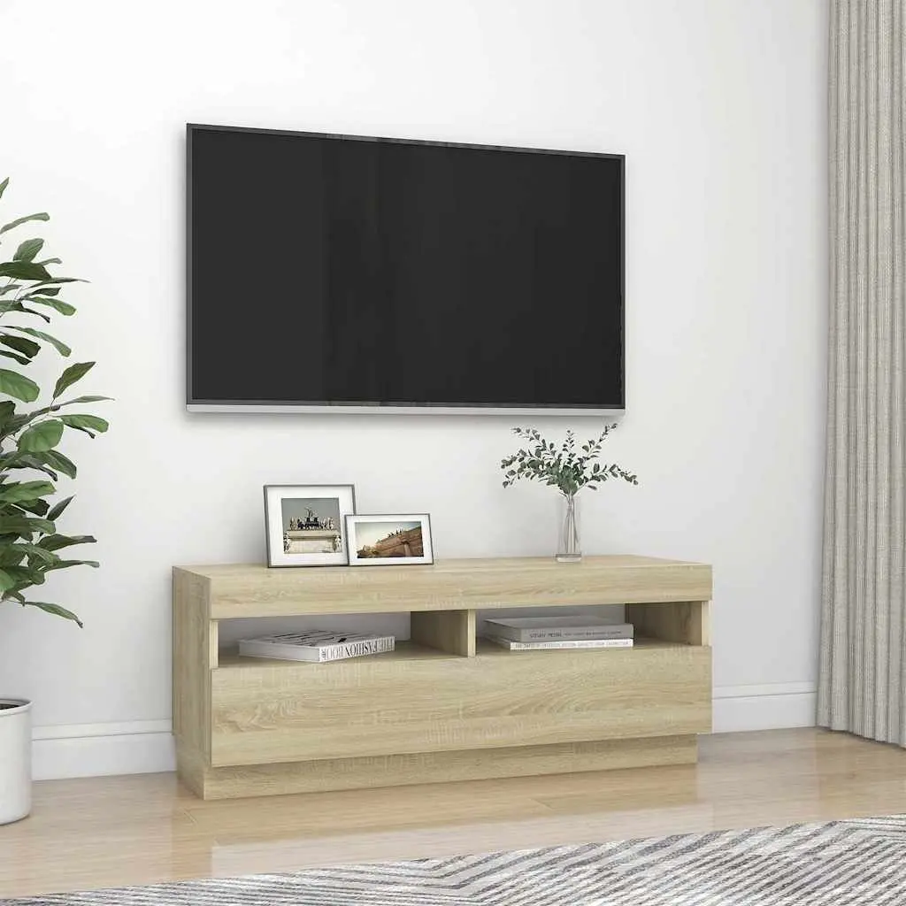TV Cabinet MDF 100x35x40cm Brown with RGB LED Lights