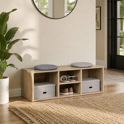 Brown Shoe Storage Bench with 4 Compartments
