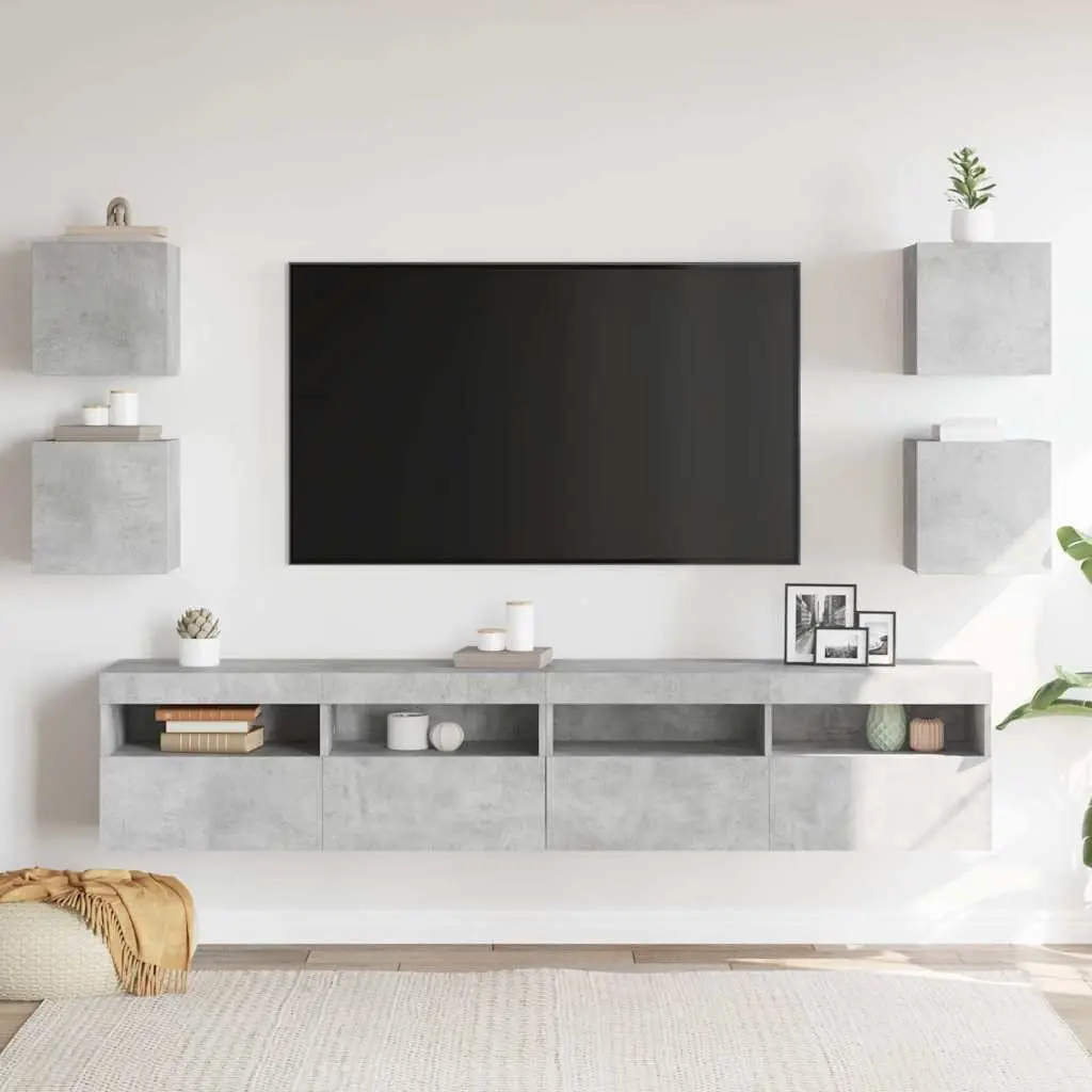 Grey Wall Mounted TV Cabinet Set with 4 Storage Units