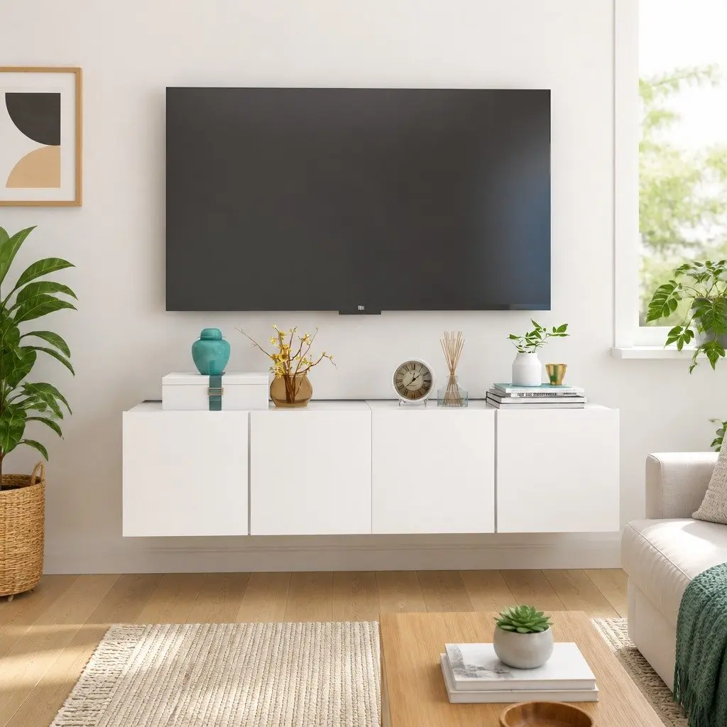 White Wall Mounted TV Cabinet with Storage