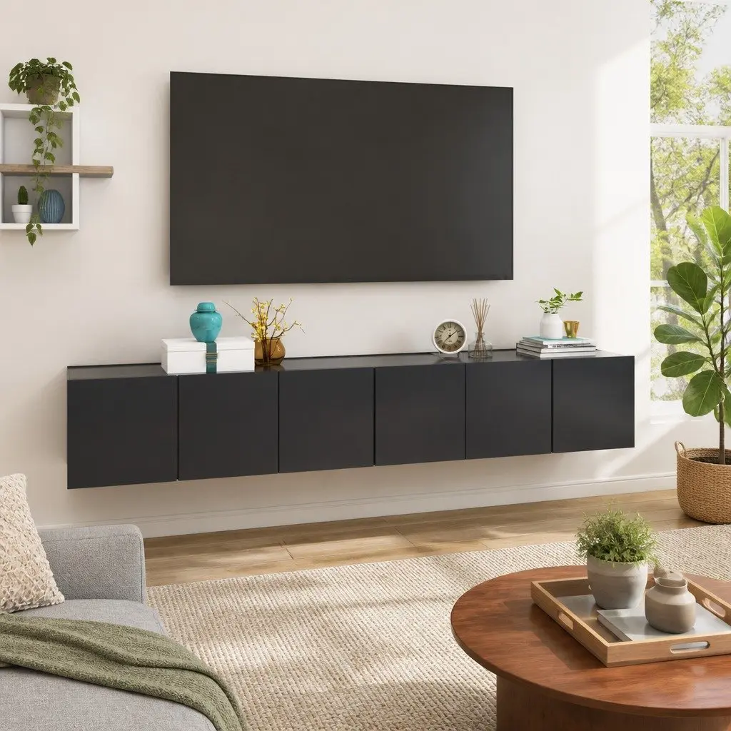 Grey Wall-Mounted TV Cabinet Set with Three Storage Units