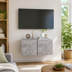 Stylish Grey Wall Mounted TV Cabinet with Storage Compartment