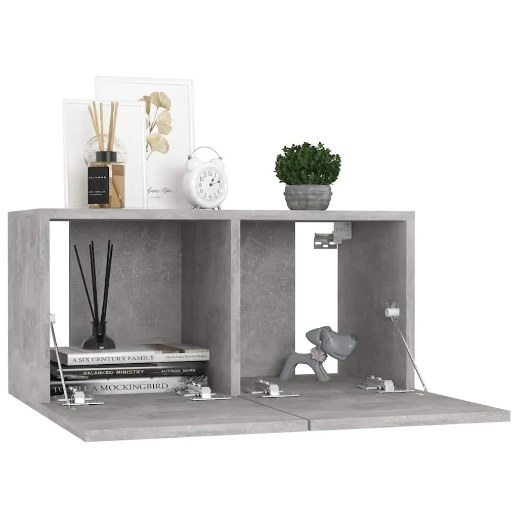 Grey Wall Mounted TV Cabinet with Storage Compartment