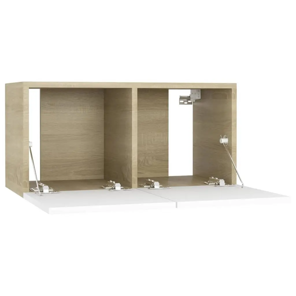 Hanging TV Cabinet Wood 60 x 30 x 30 cm White Sonoma Oak Modern Wall Mount Storage Unit