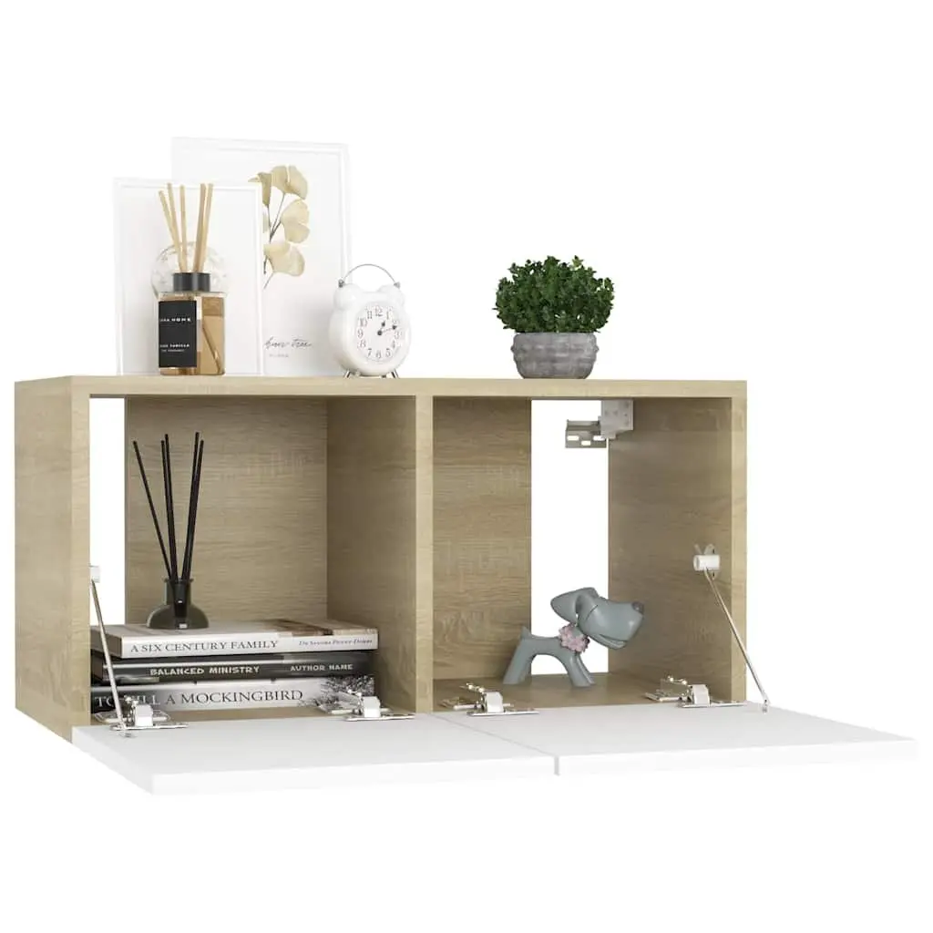 Hanging TV Cabinet Wood 60 x 30 x 30 cm White Sonoma Oak Modern Wall Mount Storage Unit