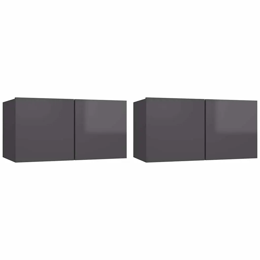 High Gloss Grey Wall-Mounted TV Cabinet Set 2 Piece