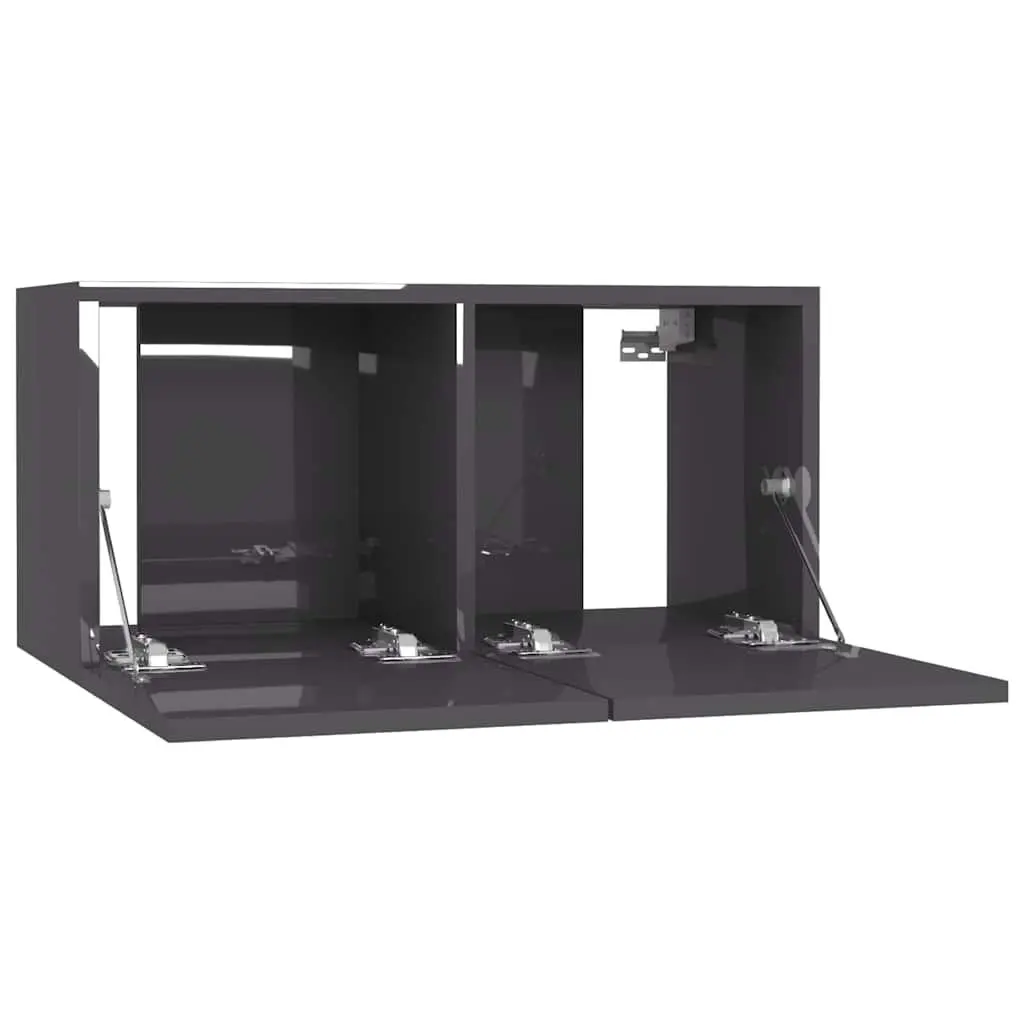 High Gloss Grey Wall-Mounted TV Cabinet Set 2 Piece