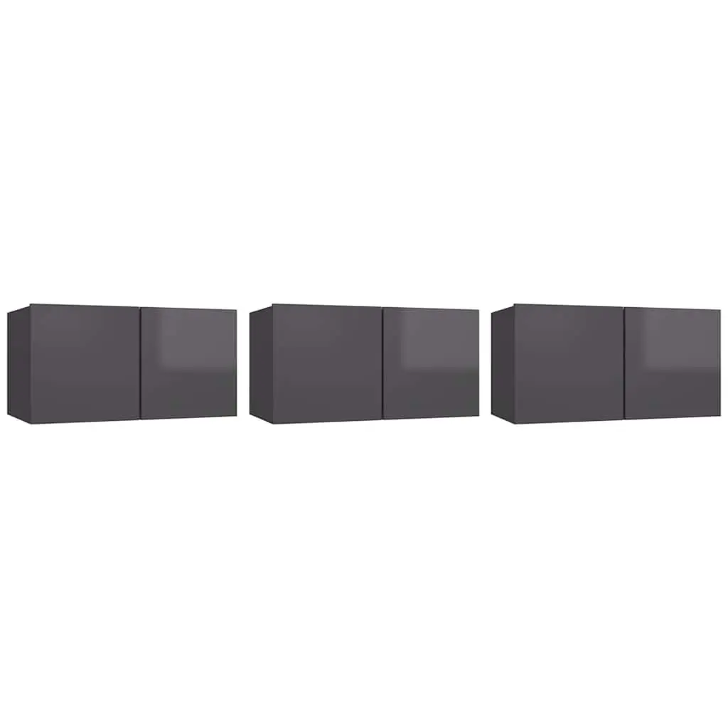 3-Piece Wall-Mounted TV Cabinet Set in Grey