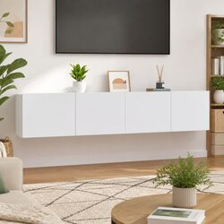 Sturdy Wall-Mounted TV Cabinets in White - 2 Units