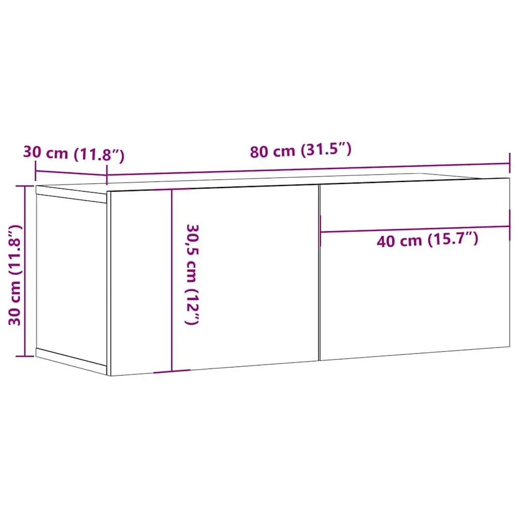 TV Cabinets Engineered Wood 80x30x30 cm White Wall-Mounted Storage Units 2 Piece