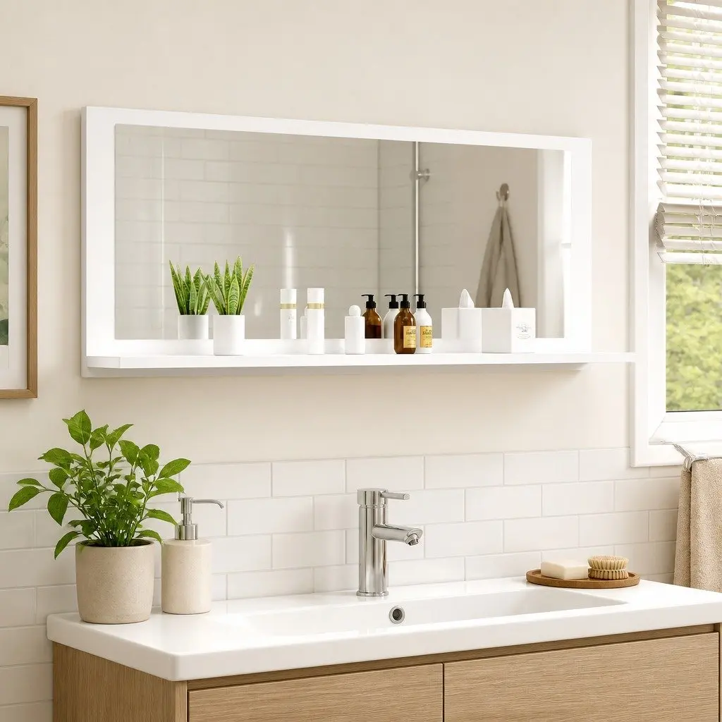 White Wall-Mounted Bathroom Mirror Unit