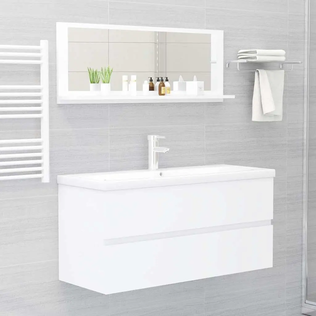 White Wall-Mounted Bathroom Mirror Unit