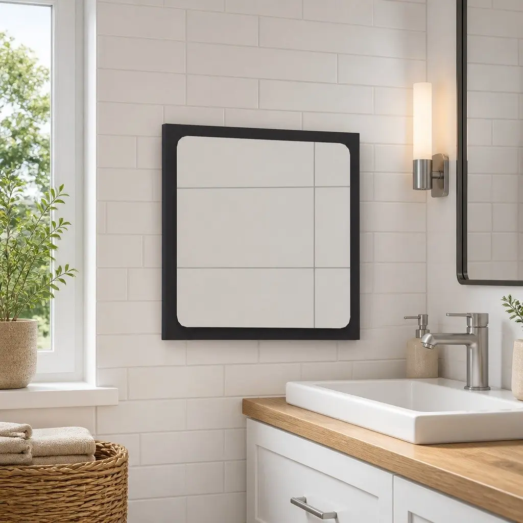 Grey Wall Mounted Bathroom Storage Mirror 40cm