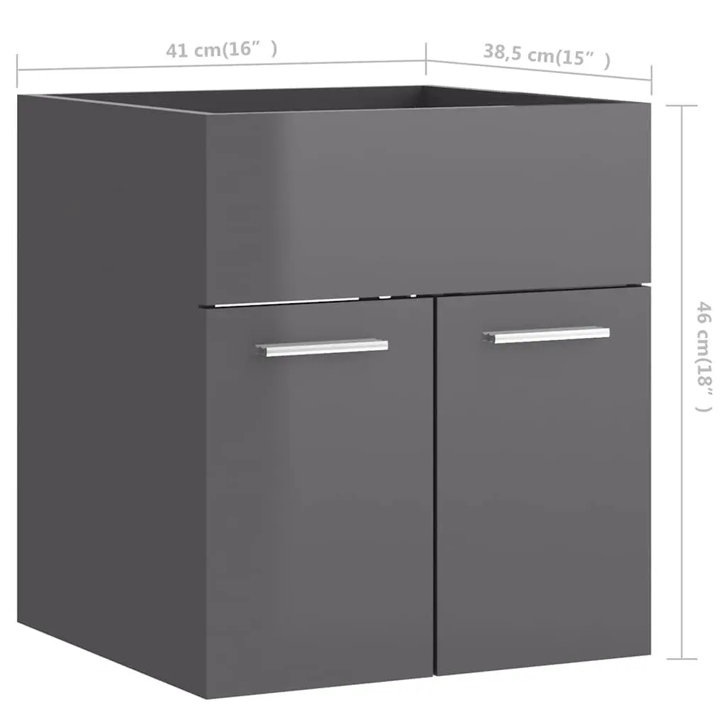 Bathroom Furniture Set Engineered Wood 2 Piece Grey High Gloss Cabinet Mirror