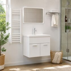 Stylish 2-Piece White Bathroom Furniture Set with Mirror