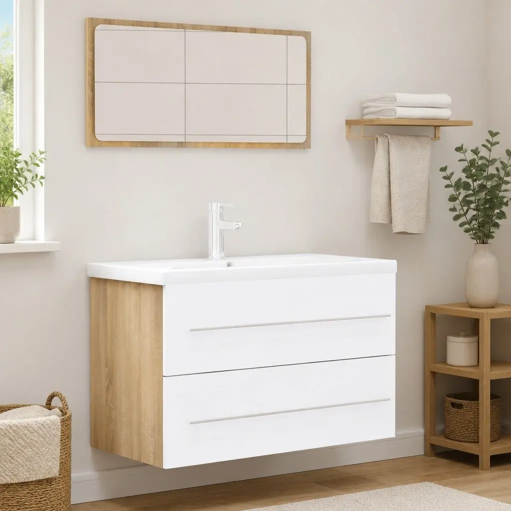 2-Piece Bathroom Furniture Set with Mirror and Cabinet