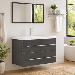Stylish Grey High Gloss Bathroom Furniture Set - 2 Pieces