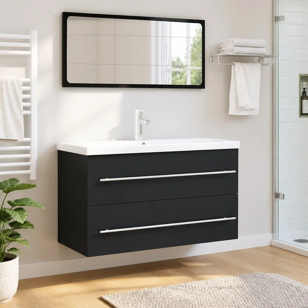 2-Piece Grey Bathroom Furniture Set with Cabinet and Mirror