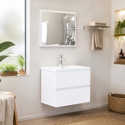 Durable 2-Piece White Bathroom Furniture Set with Mirror
