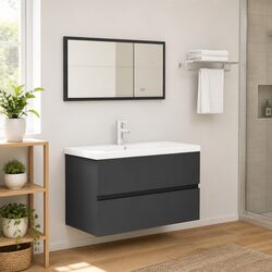 Stylish Grey 2-Piece Bathroom Storage Cabinet & Mirror