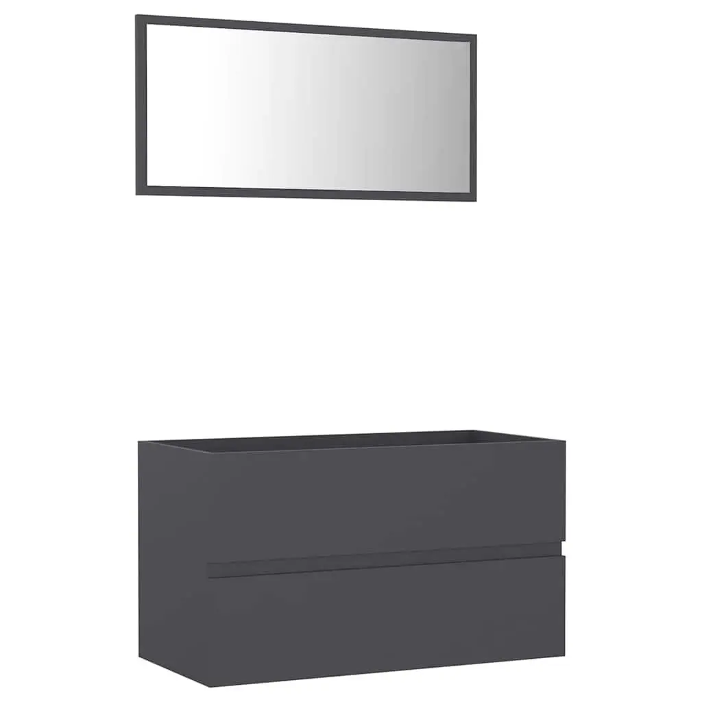 Grey 2-Piece Bathroom Storage Cabinet & Mirror