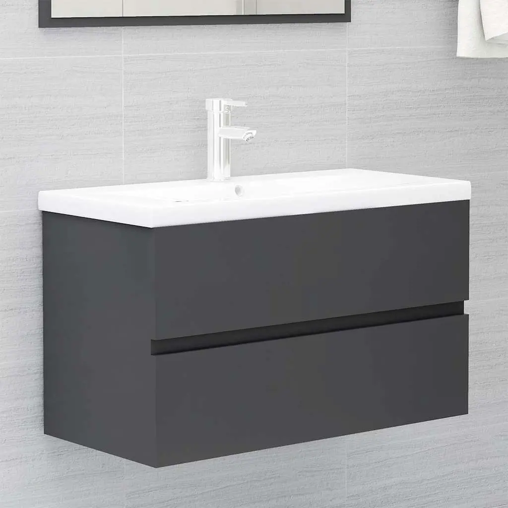 Grey 2-Piece Bathroom Storage Cabinet & Mirror