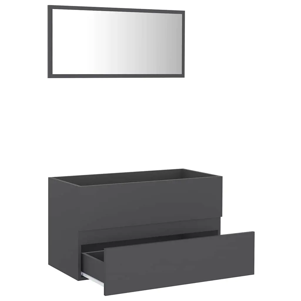 Grey 2-Piece Bathroom Storage Cabinet & Mirror