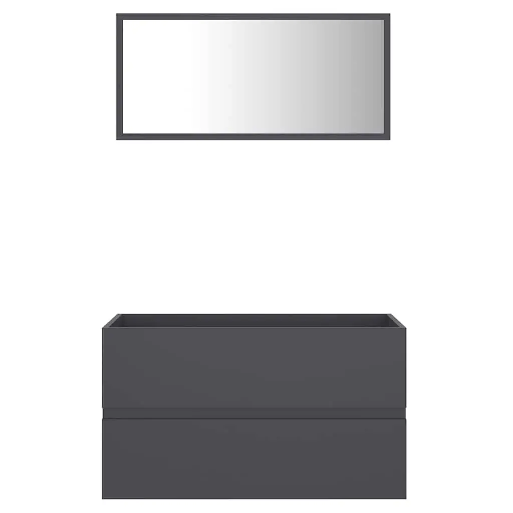 Grey 2-Piece Bathroom Storage Cabinet & Mirror