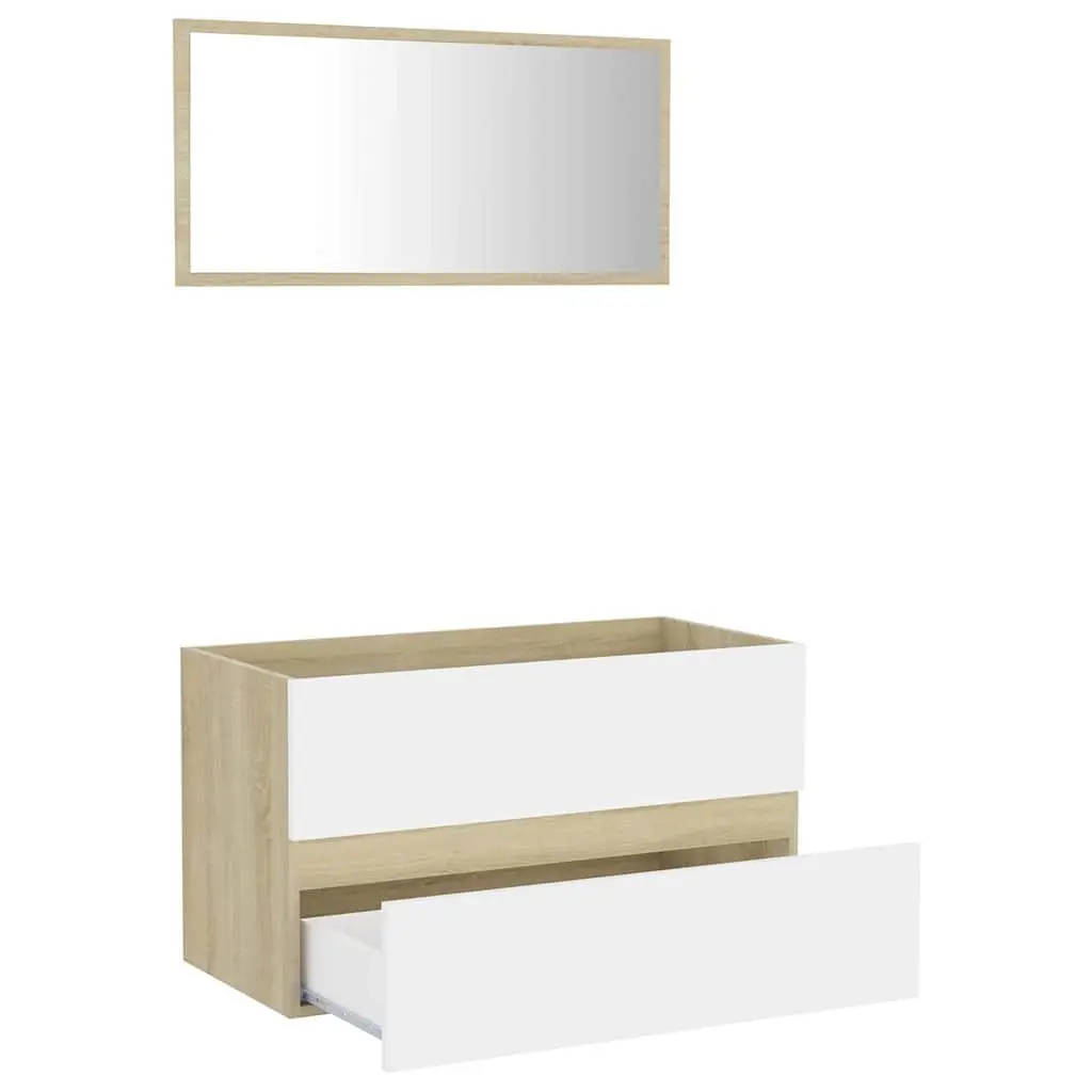 Bathroom Set Engineered Wood 2 Piece White Sonoma Oak