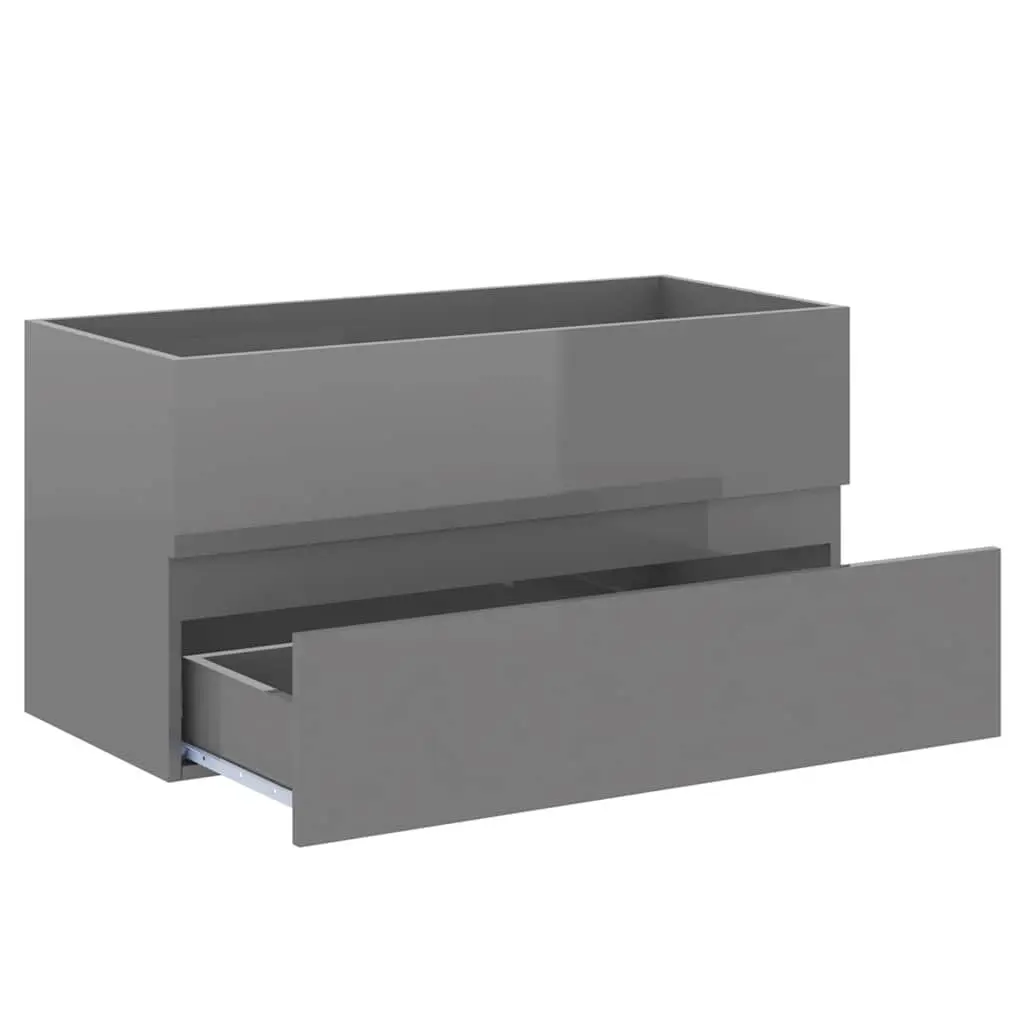 Bathroom Set Engineered Wood Grey High Gloss Cabinet Mirror