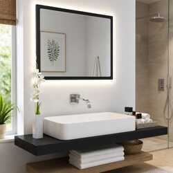 Premium Black LED Bathroom Mirror 60x8.5x37 cm