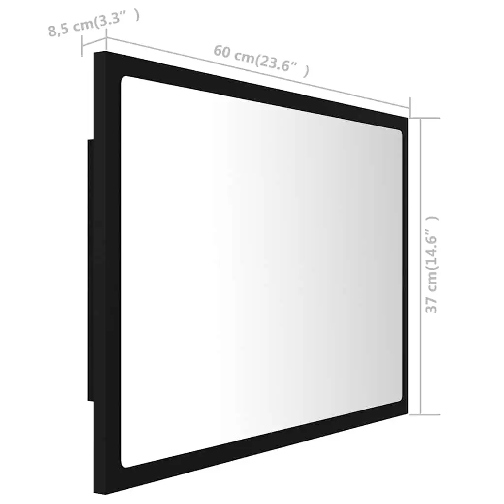 LED Bathroom Mirror Engineered Wood Acrylic 60x8.5x37 cm Black