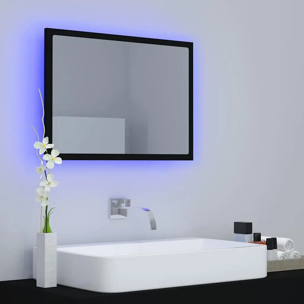 LED Bathroom Mirror Engineered Wood Acrylic 60x8.5x37 cm Black