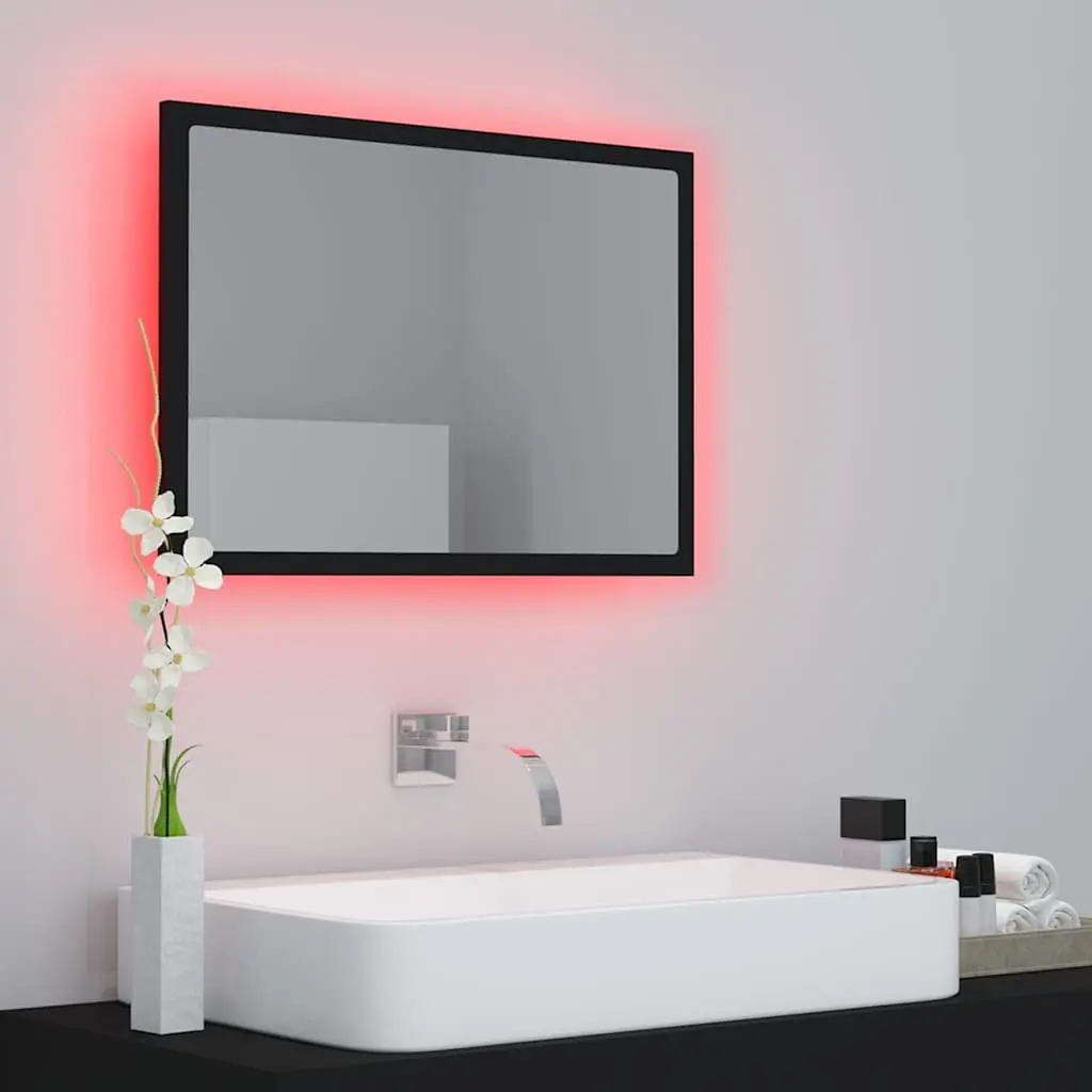 LED Bathroom Mirror Engineered Wood Acrylic 60x8.5x37 cm Black