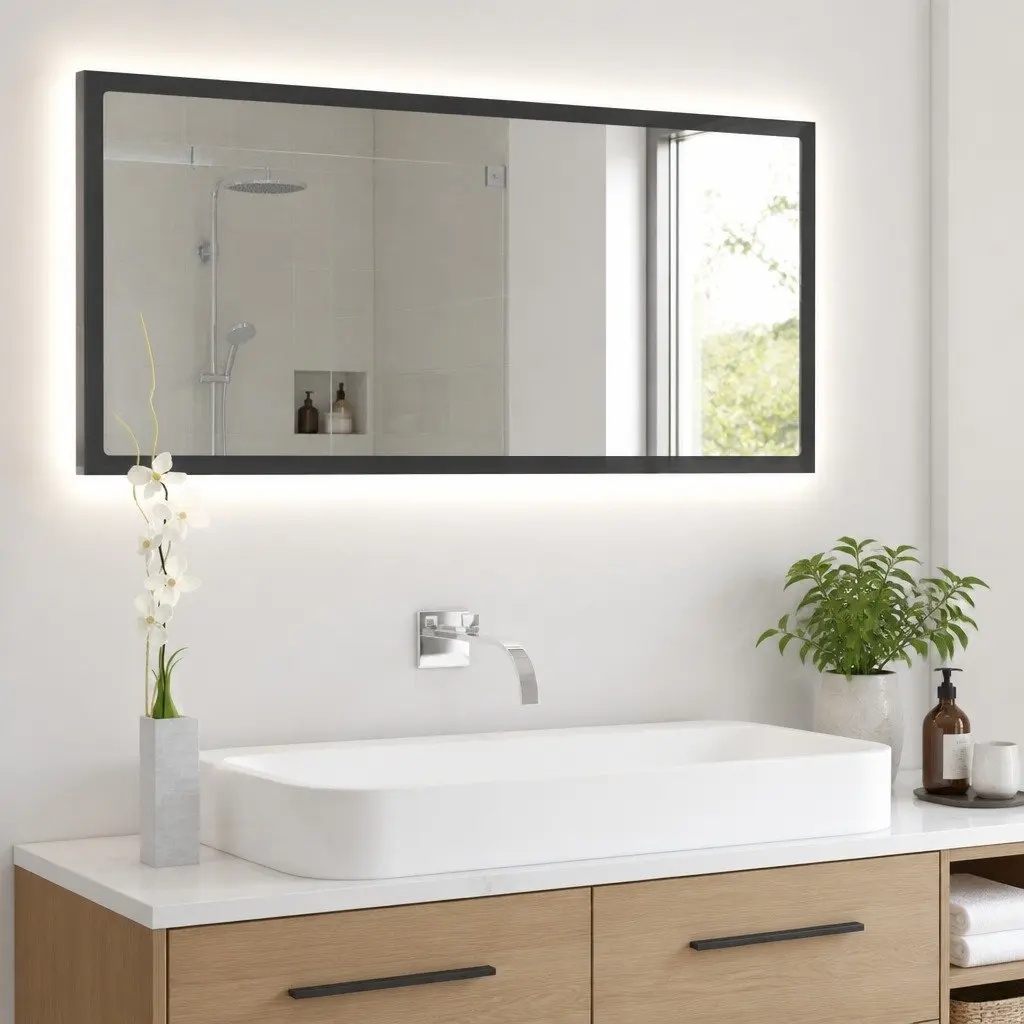Bathroom Mirror Engineered Wood Acrylic 100x8.5x37 cm Grey Wall Mounted with RGB Light