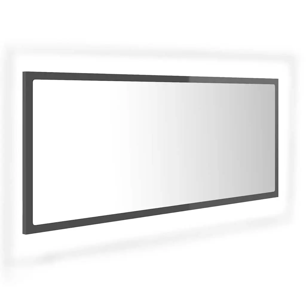 Bathroom Mirror Engineered Wood Acrylic 100x8.5x37 cm Grey Wall Mounted with RGB Light
