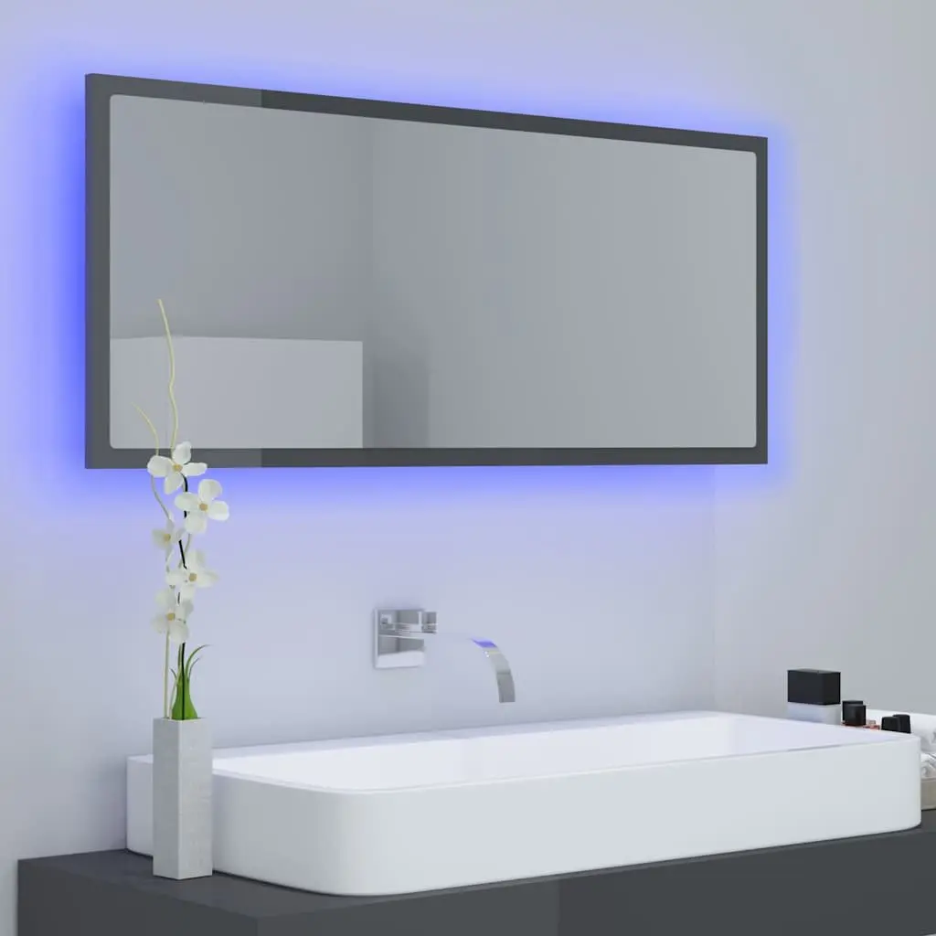 Bathroom Mirror Engineered Wood Acrylic 100x8.5x37 cm Grey Wall Mounted with RGB Light
