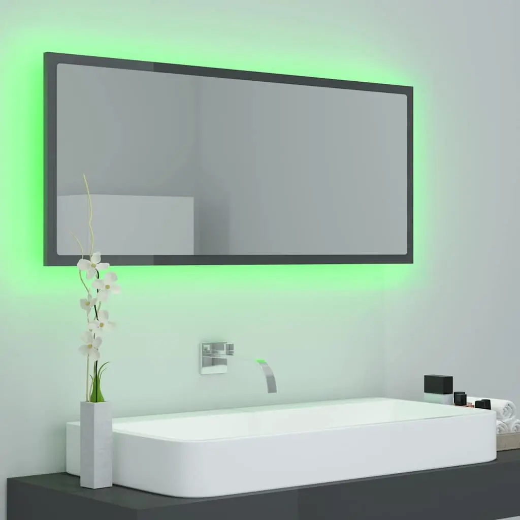Bathroom Mirror Engineered Wood Acrylic 100x8.5x37 cm Grey Wall Mounted with RGB Light